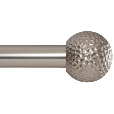  Decorative Window Curtain Rod - Hammered Ball Design, 1 Inch Rod, 28 to 48 Inch, Satin Nickel