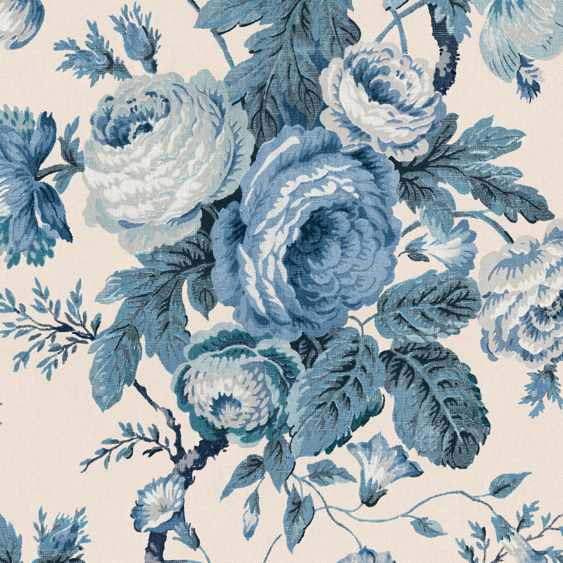 Laura Ashley Uffington Roses Dark Seaspray Wallpaper, Blue