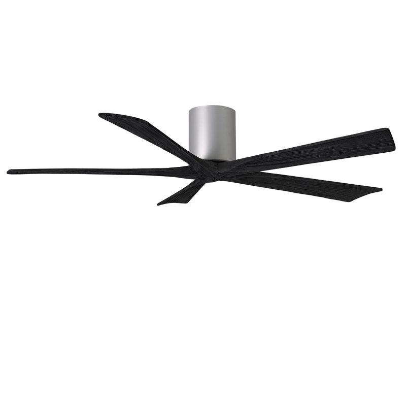 60" Irene 5-Blade Hugger Ceiling Fan with Wall Remote, Brushed Nickel, Matte Black, 60"