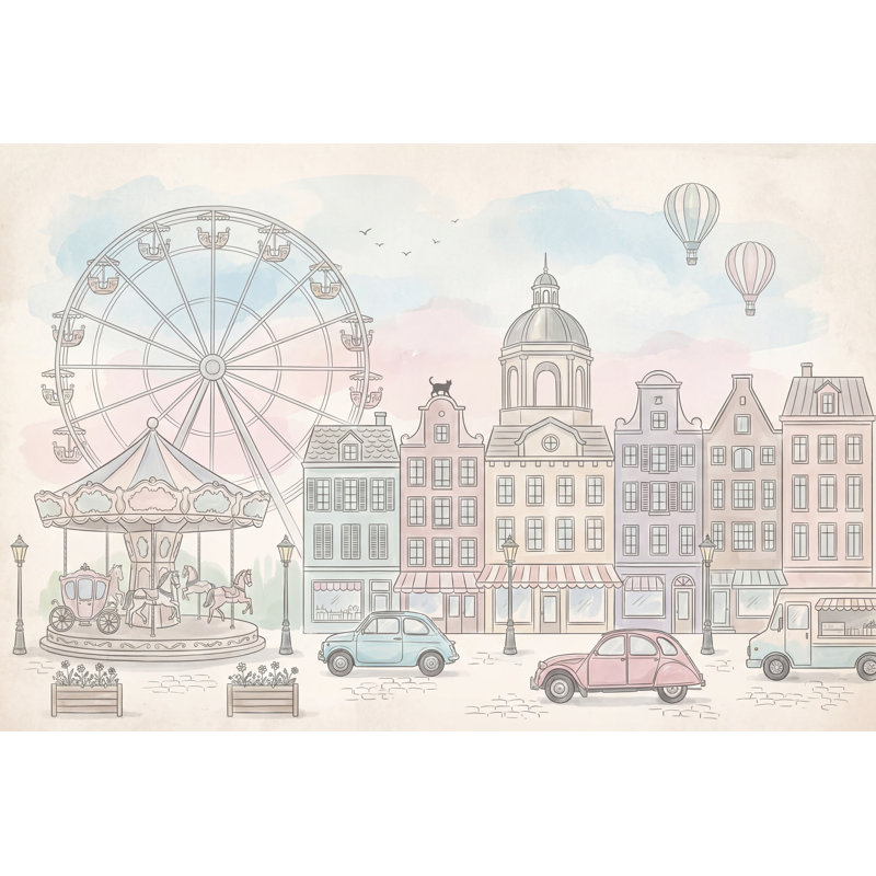 Décoration murale européenne paysage urbain grande roue, 200 po x 120 po, Non tissé