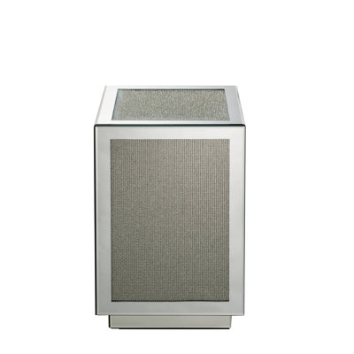 Mirrored & Faux Diamonds Decorative Fashionable Table - 20" High, 12" Square, Silver, Metal Composite Accentuated Square 12"d X 12"w 20"h, Synthetic