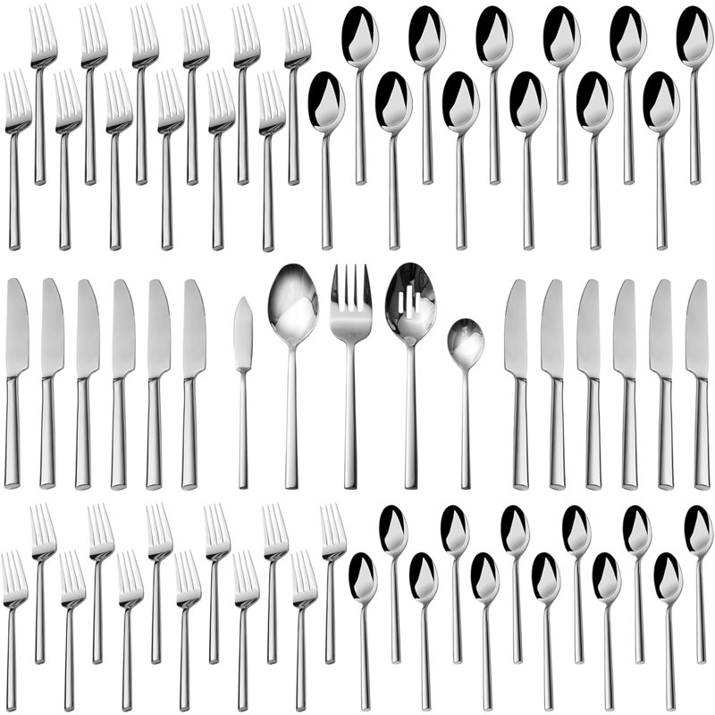 Ensemble de couverts 65 pièces en acier inoxydable Potter, service pour 12 - Argenterie forgée de qualité supérieure avec finition satinée, idéale pour la maison, la cuisine, la fête et le camping