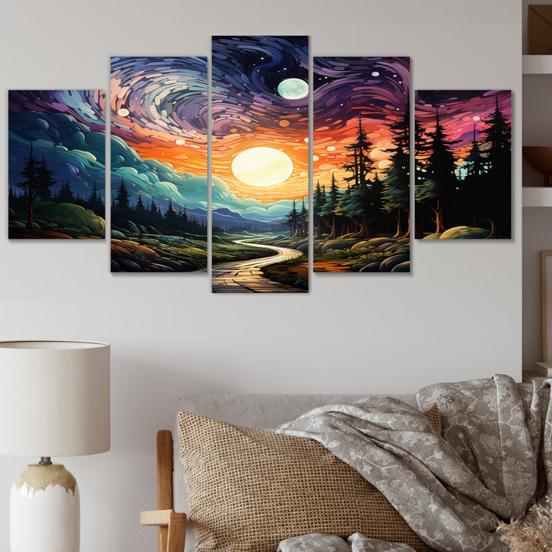 «Northern Lights» coloré, impression d'art mural - 5 panneaux