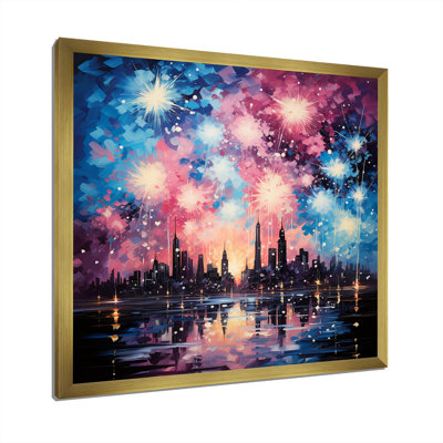Feux d'artifice bleu et rose Brilliance City - Art mural d'artifice