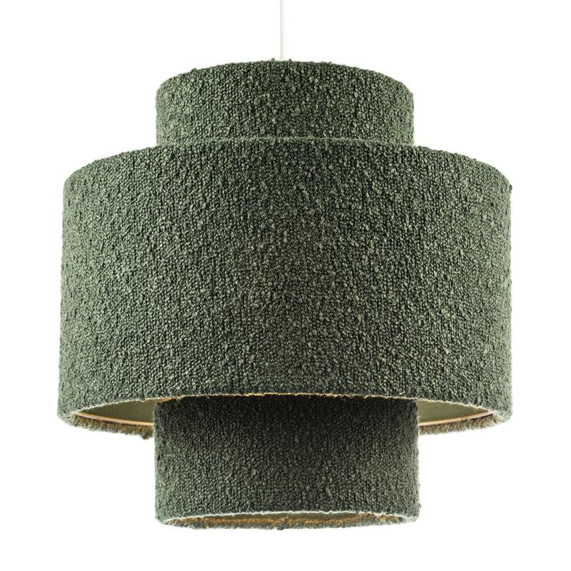 Modern Tiered Pendant Shade In Luxurious Forest Green Boucle Fabric By 