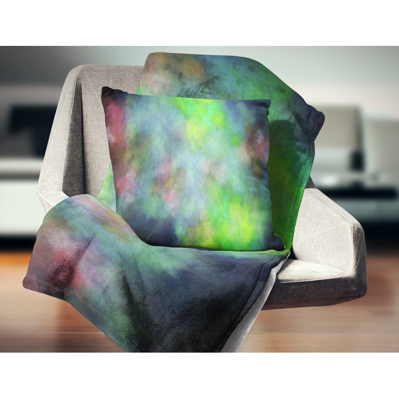 Ciel avec étoiles - coussin abstrait imprimé, 18 po x 18 po, Vert / bleu, Coussin décoratif