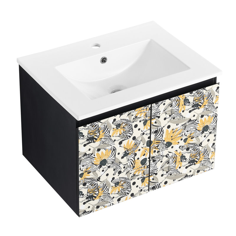 Meuble-lavabo 24 po avec lavabo et charnières en céramique. , Noir. Style contemporain élégant