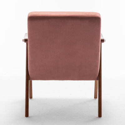 Accent Chair With Velvet Upholstery And Solid Wood Frame, Classic Mid-Century Modern Living Room Furniture For Extra Seating, Rose