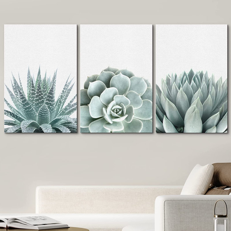 Green Geometric Succulent and Cactus Canvas Art Set