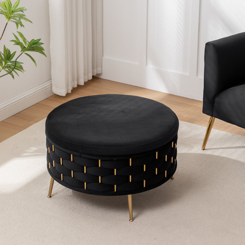 Repose-pieds rond avec rangement Cristen, Noir