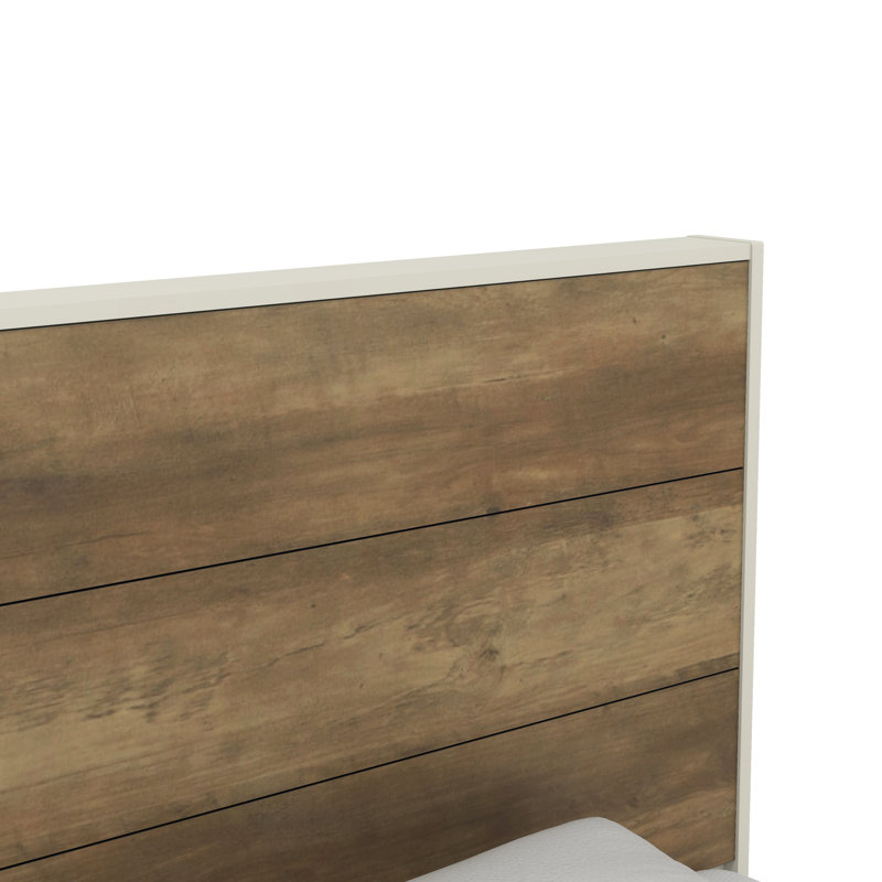 Allyannah Levison Platform Bed With Headboard, King, Ivory/Knotty oak