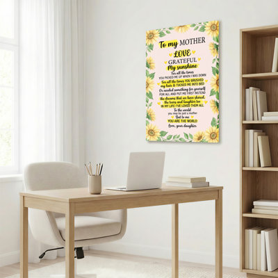 Motif de tournesol mère amour citation toile tendue, reproduction de peinture à l'huile pour décoration de chambre à coucher salon cadeau