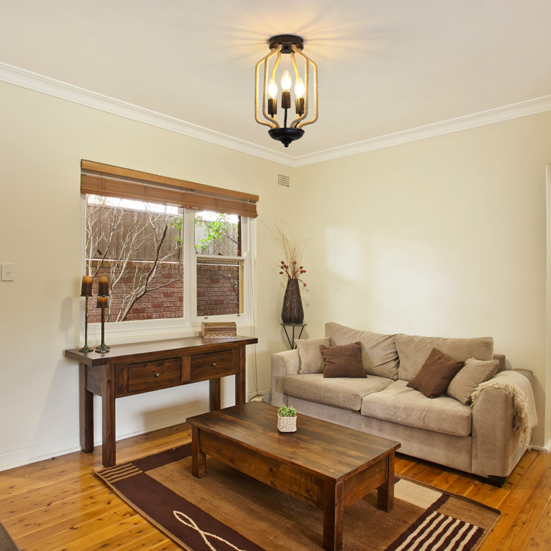 3-Light Rope-wrapped Flush Mount Light