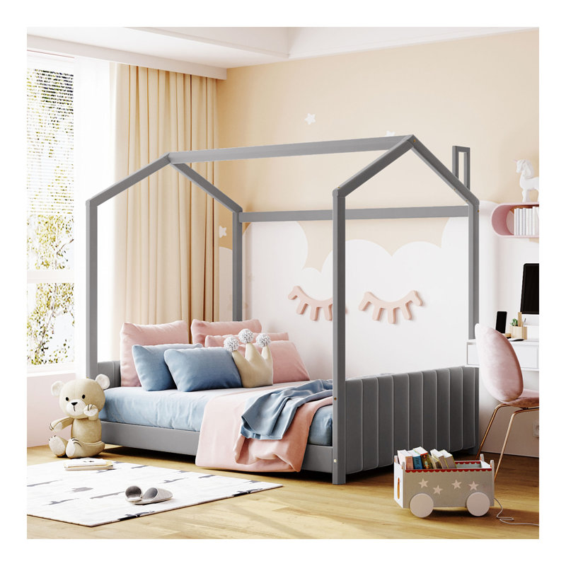 Lit double en velours pour lit double, gris, Lit double