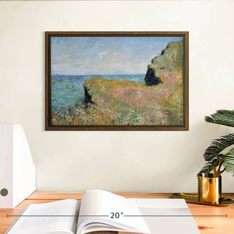 Bord de la falaise Pourville, 13 po x 9 po, Cadre flottant en noyer