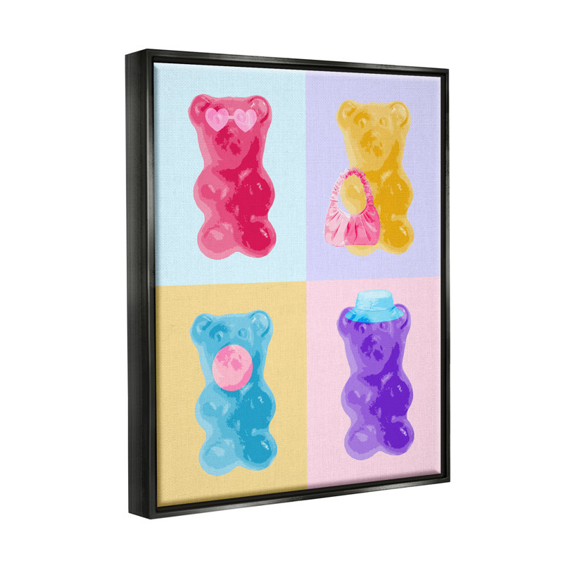 «Isabelle & Max ™ Pop Art Candy Bears», art mural encadré par Daphne Polselli, Cadre flottant noir de jais
