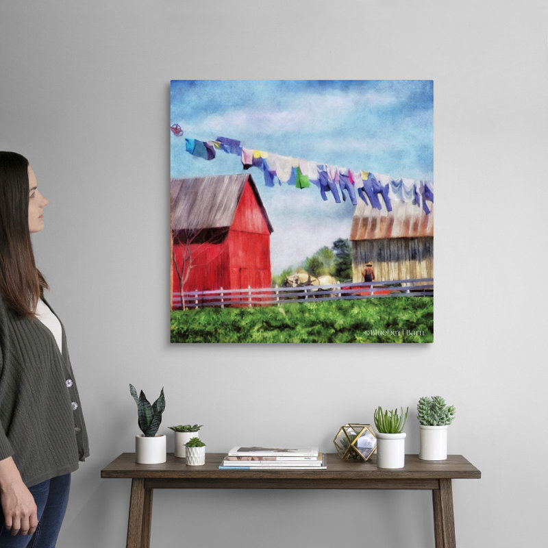 « Corde à linge » par Bluebird Barn-impression sur toile, Toile tendue, H 30 po x l 30 po x P 1,25 po