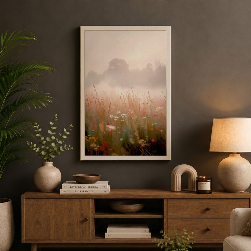 Misty Wetland Emergence Scandinavian - Wrapped Canvas, 18x12 - 45.7 x 30.5 cm, Black Border