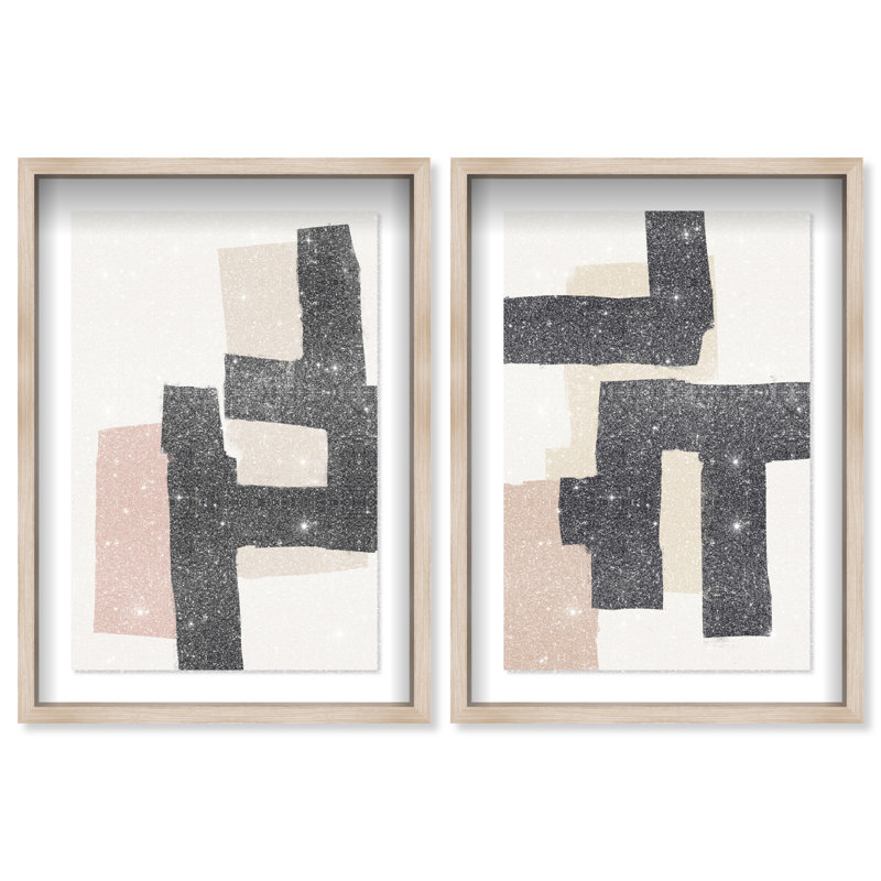 Nowhere Set Shadowbox Abstract Print by Oliver Gal, Black Frame, 10 x 15, 25"H x 37"W, Natural Oak Shadowbox