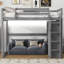 Lit mezzanine double en bois avec garde-robe intégré, tablettes de rangement et éclairage à DEL pour une utilisation optimale de l'espace