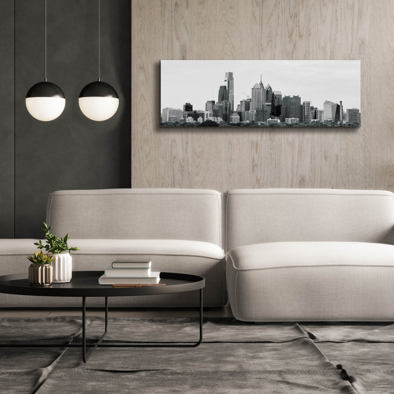 «Philly Panorama B & w» par Erin Clark, art mural sur toile, H 20 po x l 60 po x P 1,5 po