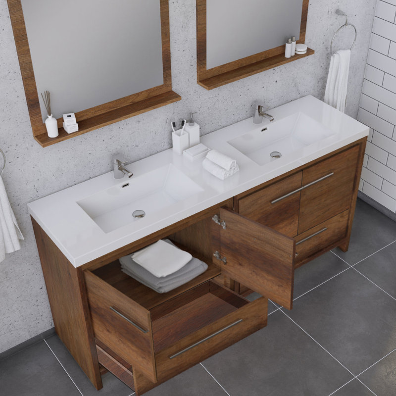Ensemble de meuble-lavabo double 72 po Feike, Brun
