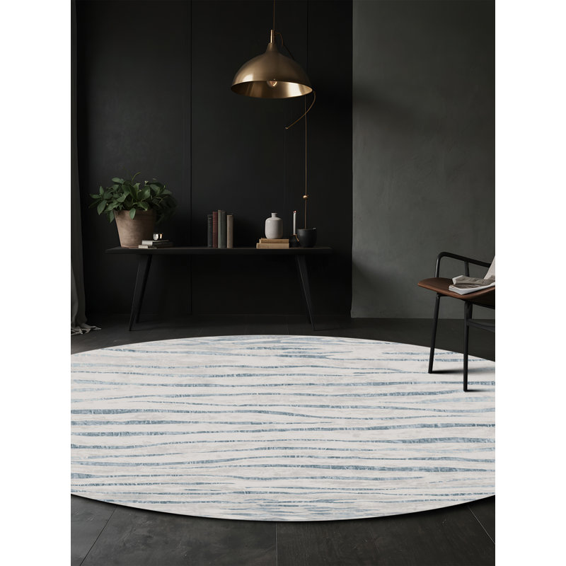 Tapis gris soyeux et moelleux, Rond 5 pi