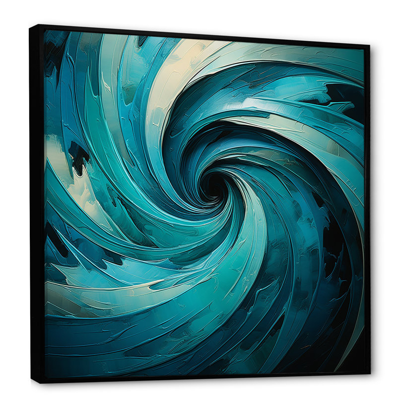 Teal Majestic Motion II - Abstract Spirals, reproduction d'art sur toile_106117, Cadre flottant noir