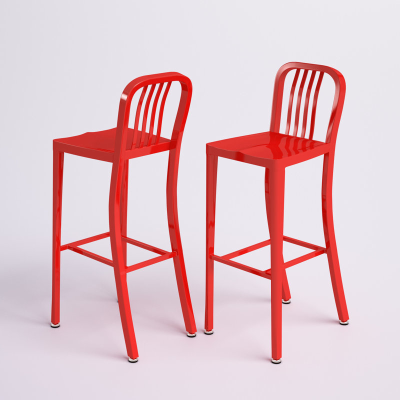 Tabouret de bar d'intérieur et d'extérieur de qualité commerciale avec dossier à lattes verticales, Rouge