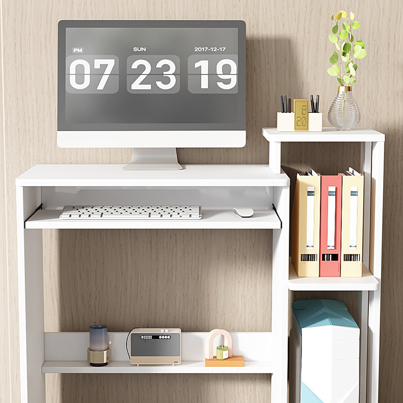 A simple and practical computer desk with optimized space,White, White