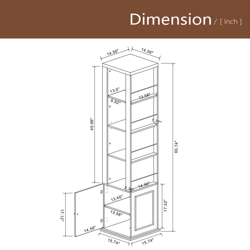 Armoire de rangement rotative à 360 ° avec miroir pleine longueur, 8 tablettes ouvertes des deux côtés, 1 crochet latéral, 1 porte avec tablette, pour le salon, le vestibule, la salle de bain