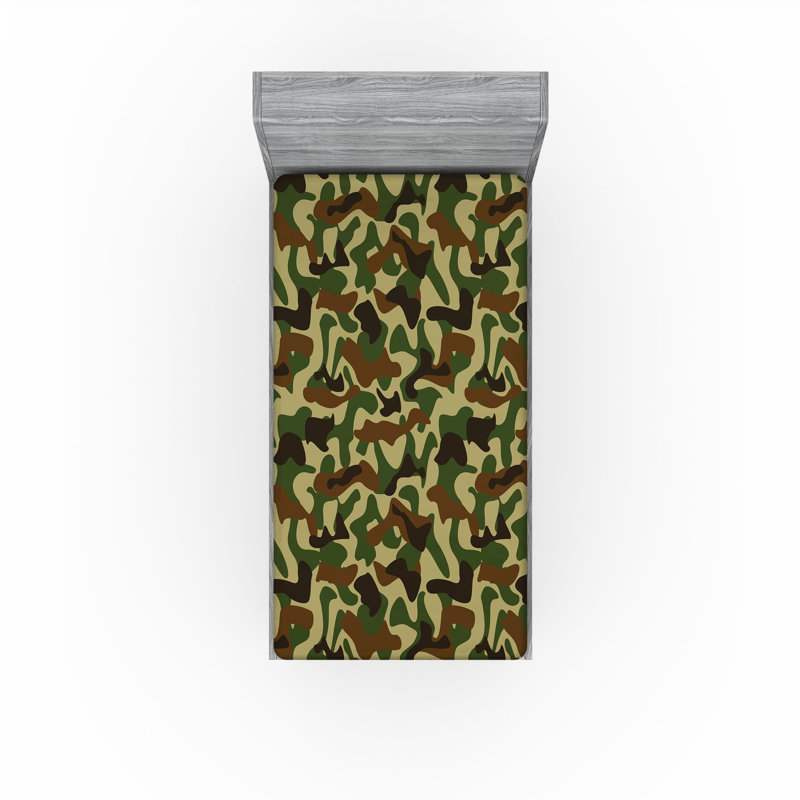Ambesonne Fitted Sheet 2-Pack, Green/Brown/Khaki Camouflage, Twin XL Fitted Sheet