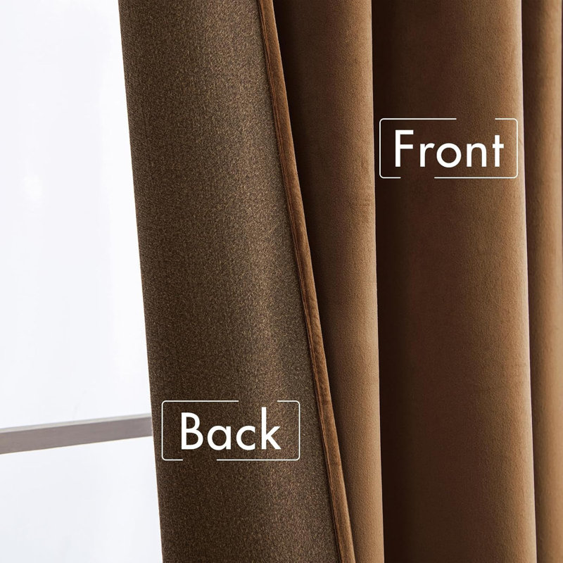 Gwennoline Velvet Room Darkening Curtain Panel Pair, Brown, 52" W x 108" L