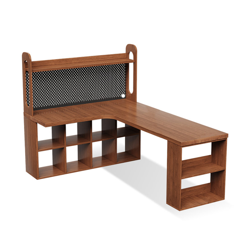 Bureau en fer massif en forme de L brun noyer + noir, Retour à gauche, H 61,02 po x l 86,61 po x P 55,12 po