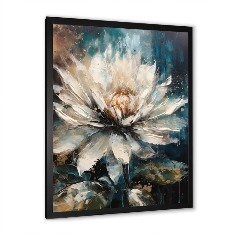 «Cream Lotus Floral Melody II», reproduction sur toile encadrée, H 20 po x l 12 po x P 1 po, Cadre photo noir