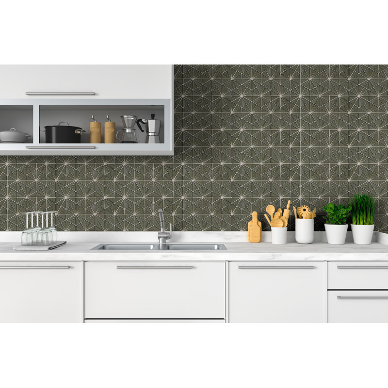 Rietto Hexagon 9 in. x 15 in. Glossy Glass Mosaic Wall Tile, Celestia Fog