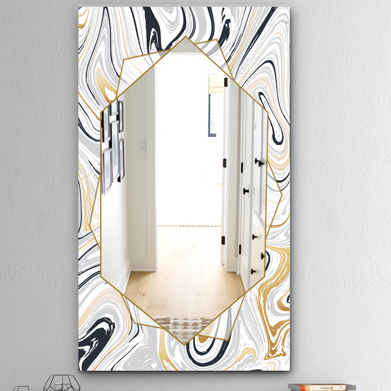 Marbled Diamond Traditional Accent Mirror, 24" H x 32" W, White/Blue/Gray