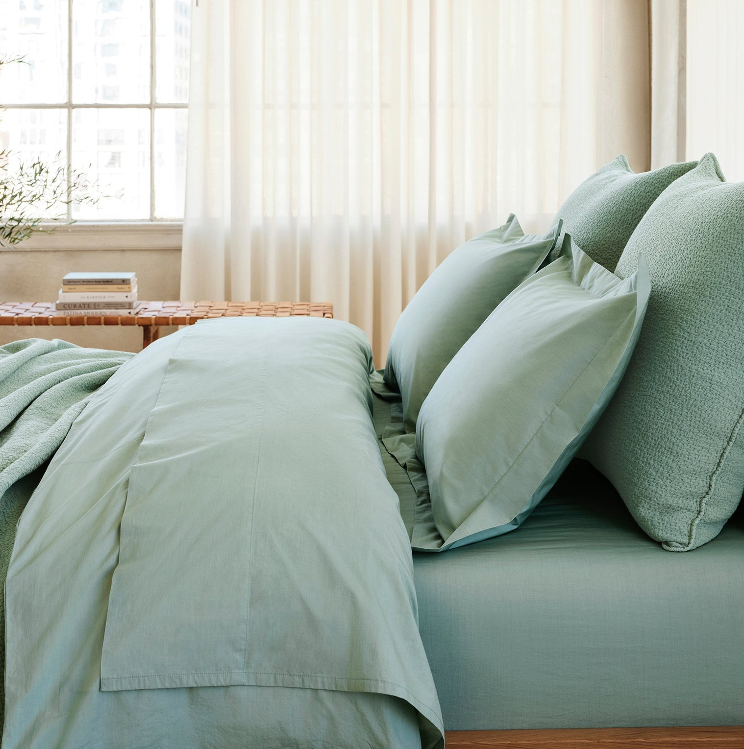100% Cotton Percale Fitted Sheet, Twin Fitted Sheet, Seafoam