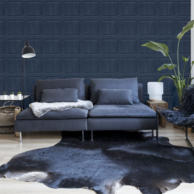  Navy Blue Washed Panel Wallpaper - Faux Paneling Effect - Visible Wood Grain Effect - Easy to Install - Paste The Paper - Feature Wall or Full Room Very On-Trend - 909601