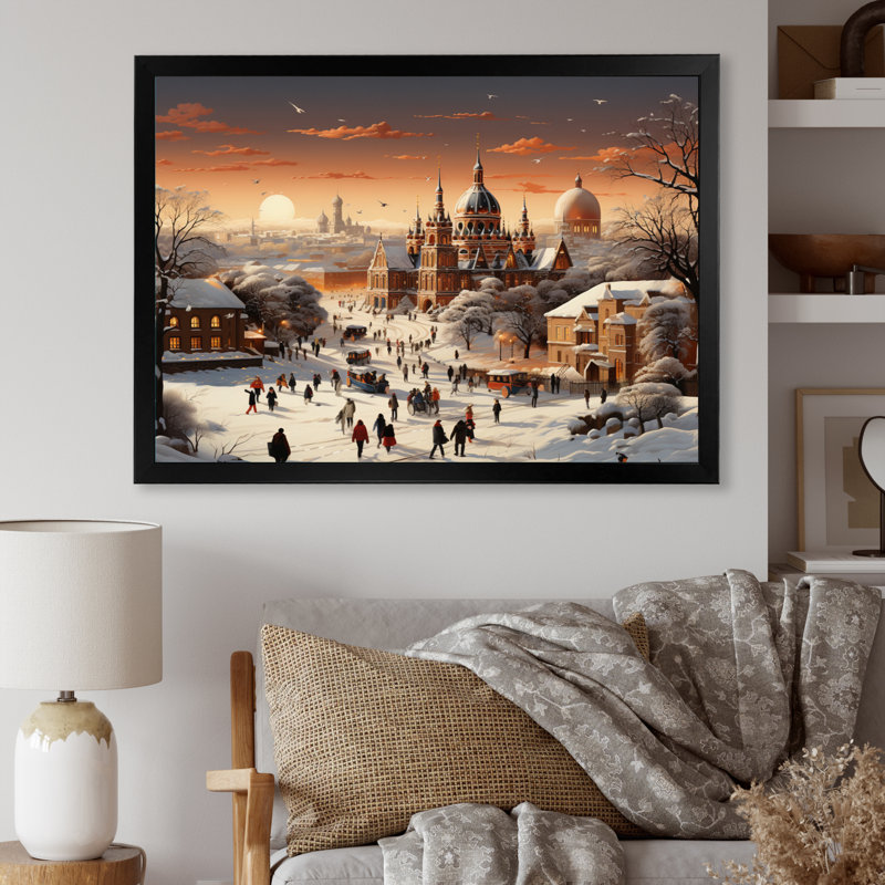 Winter Carnival Village, reproduction d'art sur toile, H 16 po x l 32 po, Cadre photo argenté
