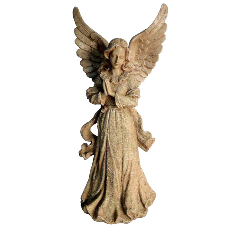 Sandstone Standing Angel with Wings Up Garden Statue