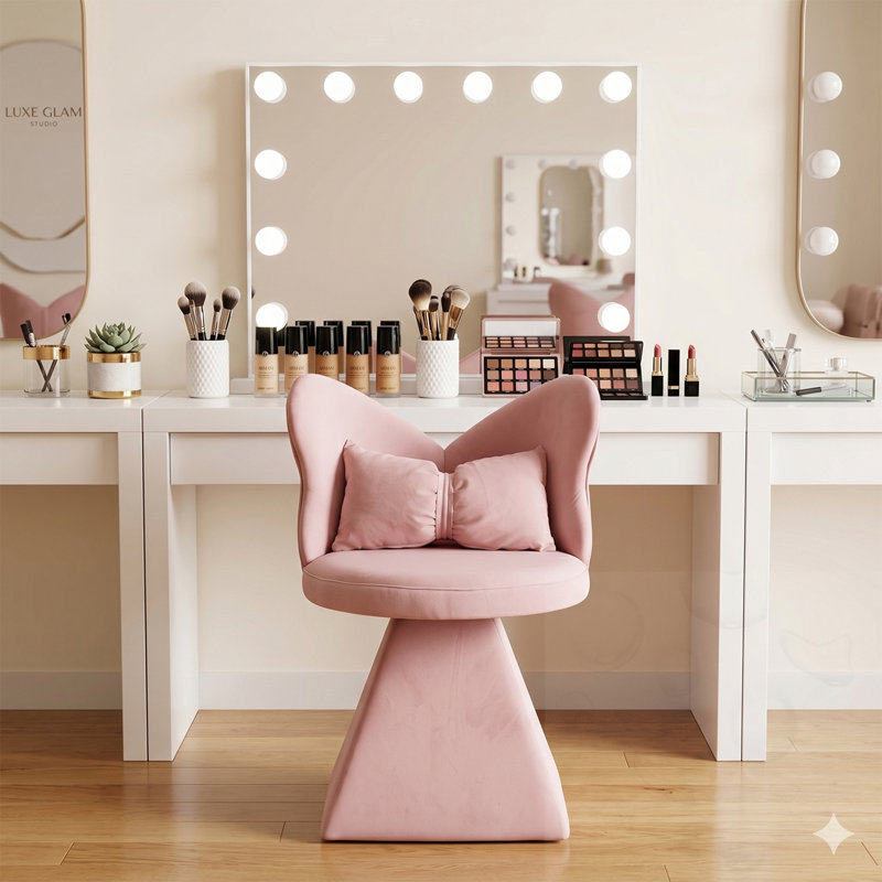 Chaise d'appoint pivotante avec dossier papillon, Rose