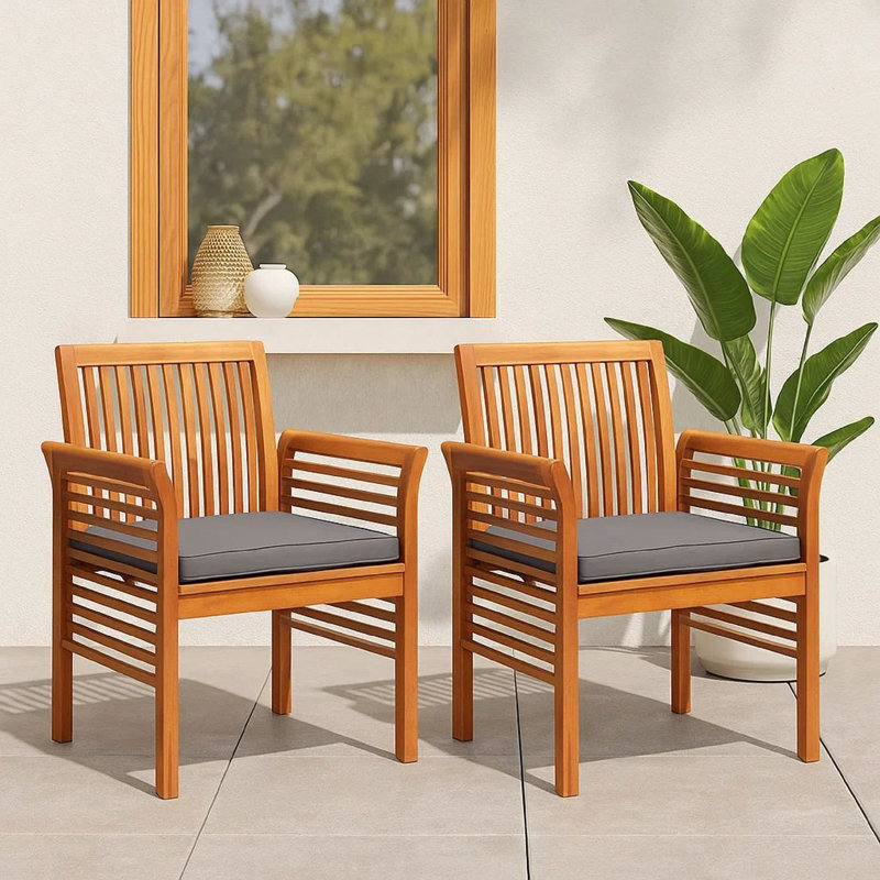 Ensemble de 2 chaises d'extérieur Kim, siège Geay, bois d'acacia brun