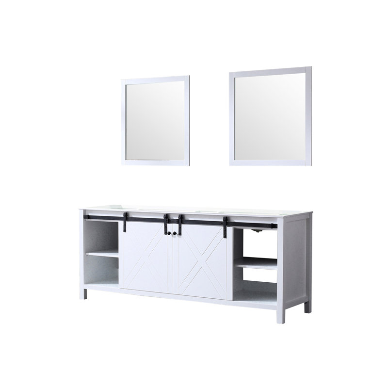 White Double Bath Vanity 80 In. Wide, 30 Mirrors, Two Interior Storage Units, Six Drawers, Readily Installed W Bathroom With Cabinets, Drawers And Open Shelf, Full Assembly For Fast Installation