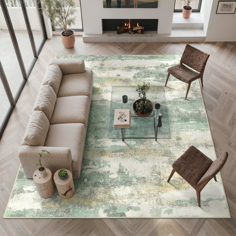  Pavelina Abstract Performance Machine Washable Green Area Rug, Rectangle 9' x 12', Green