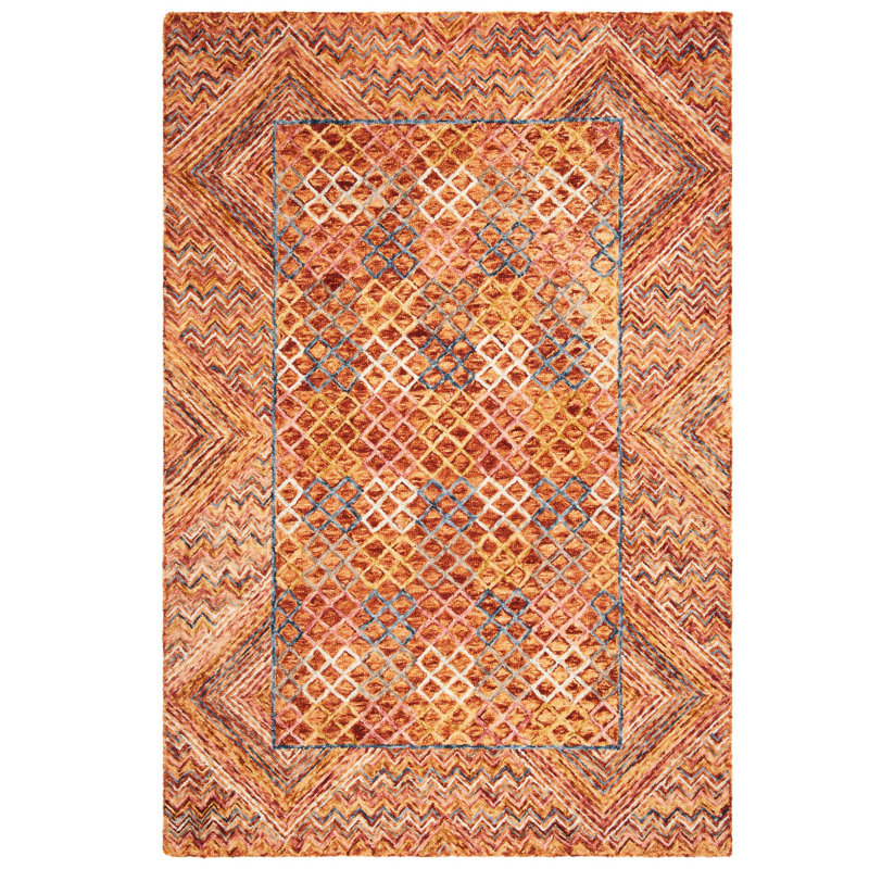 Aspen Red and Gold Geometric Wool 6' x 9' Area Rug