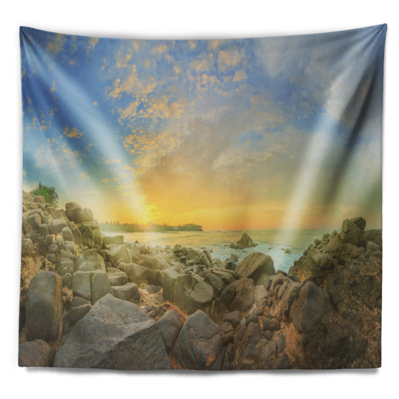 Tapisserie de mer romantique de mer romantique en polyester avec accessoires suspendus inclus, H 32 po x l 39 po