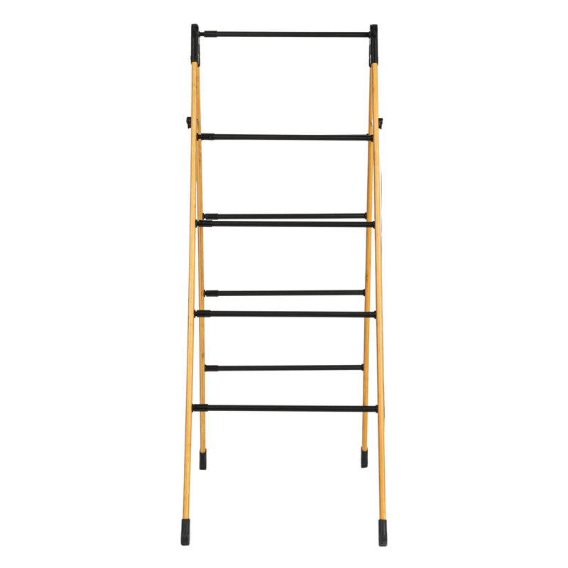 Natural Bamboo and Black Folding Clothes Drying Rack