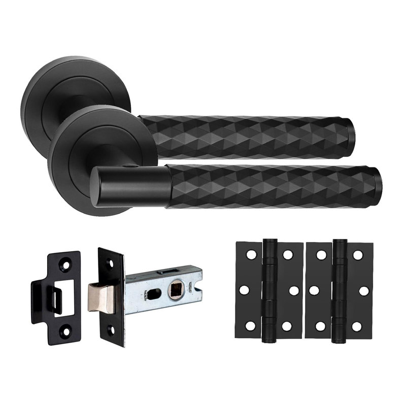 Golden Grace 4 Set Knurled Diamond Cut T-Bar Door Handle Set with Ball Bearing Hinges and Latch