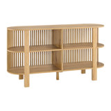 Estie Wood Slatted Sofa Console Table With Open Shelves